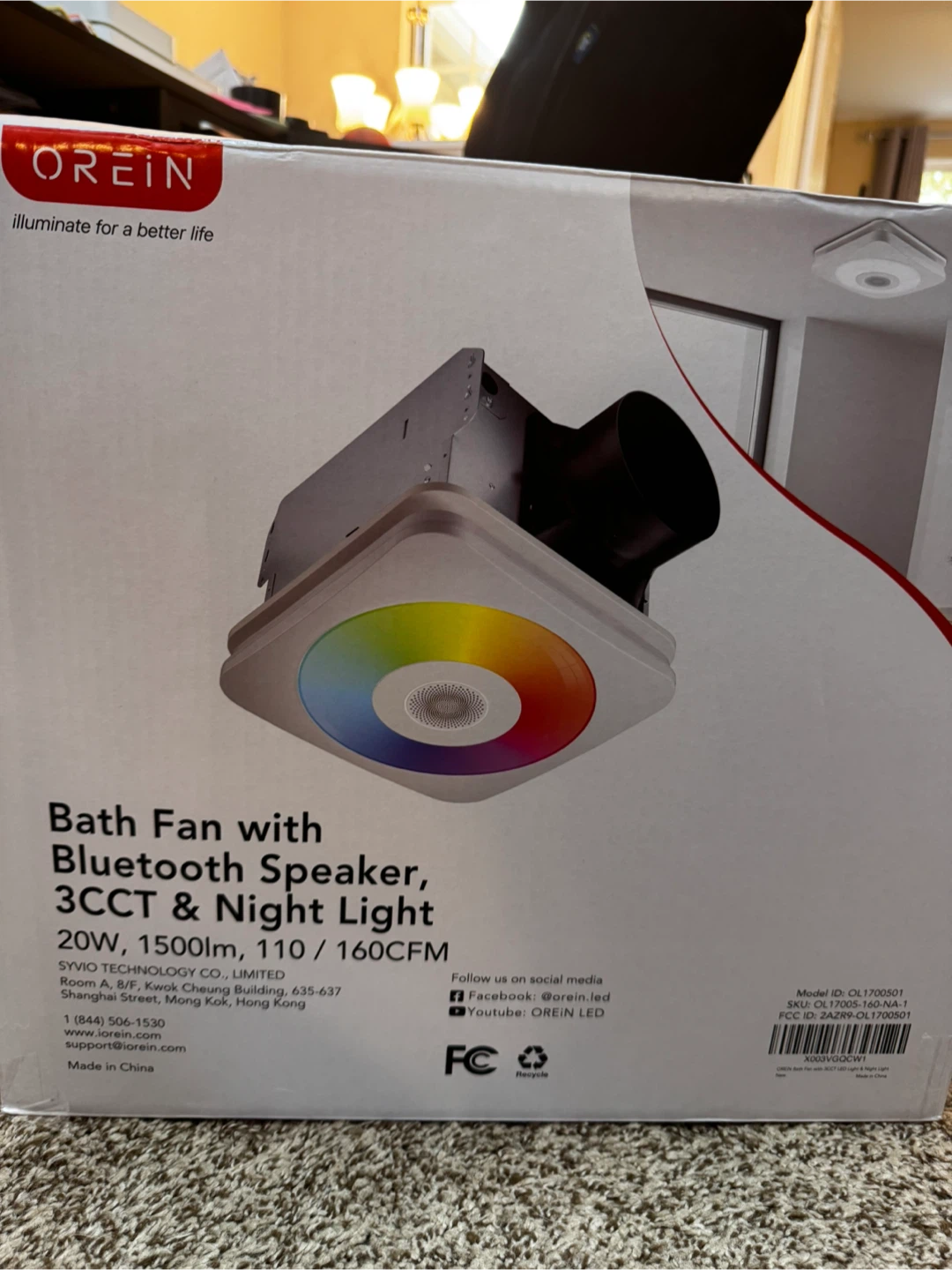 OREIN Bath Fan w/ Bluetooth Speaker, RGB 3CCT & Night Light