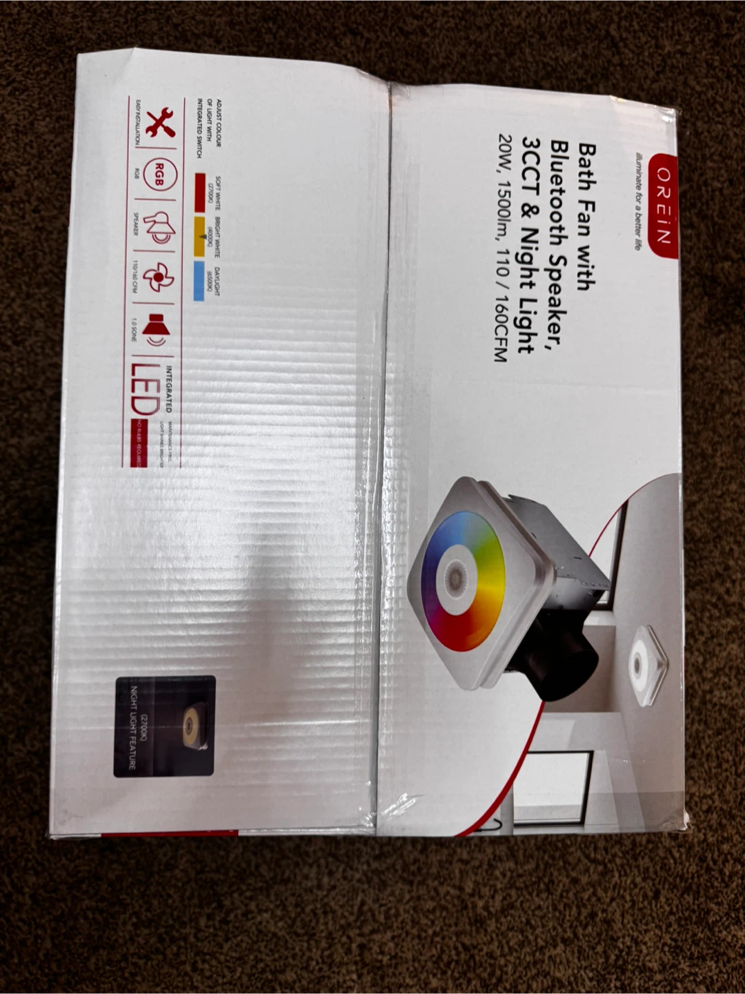 OREIN Bath Fan w/ Bluetooth Speaker, RGB 3CCT & Night Light - photo 2