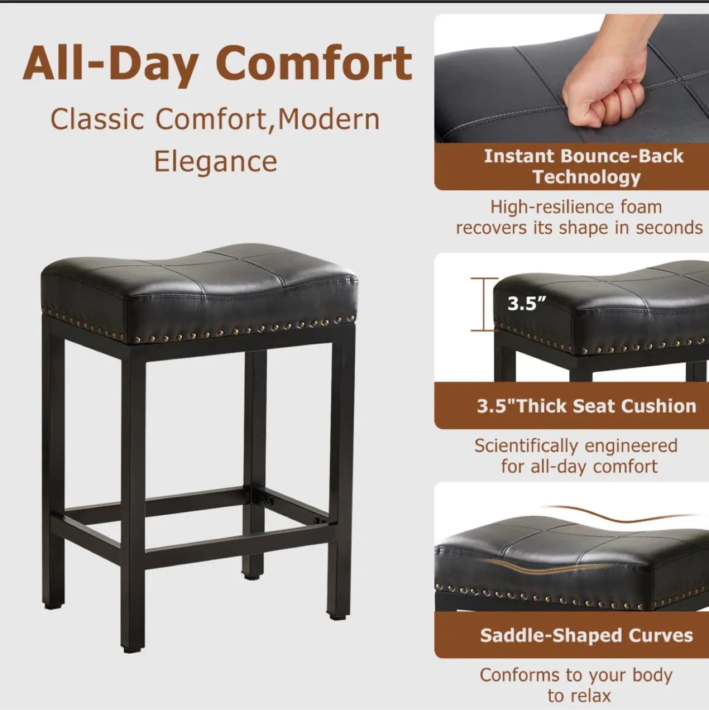 Counter Stool - Black PU Leather (set of 2) image indicator(6)