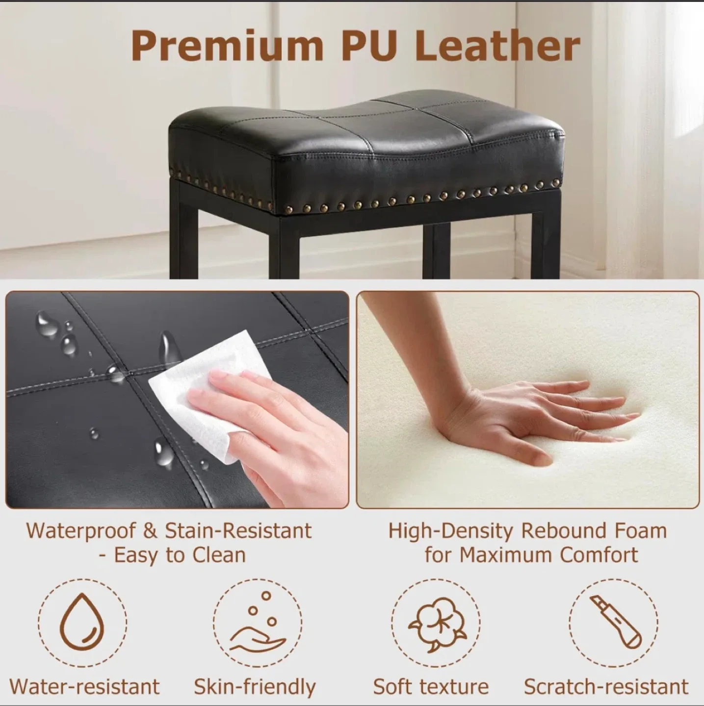 Counter Stool - Black PU Leather (set of 2) image indicator(4)