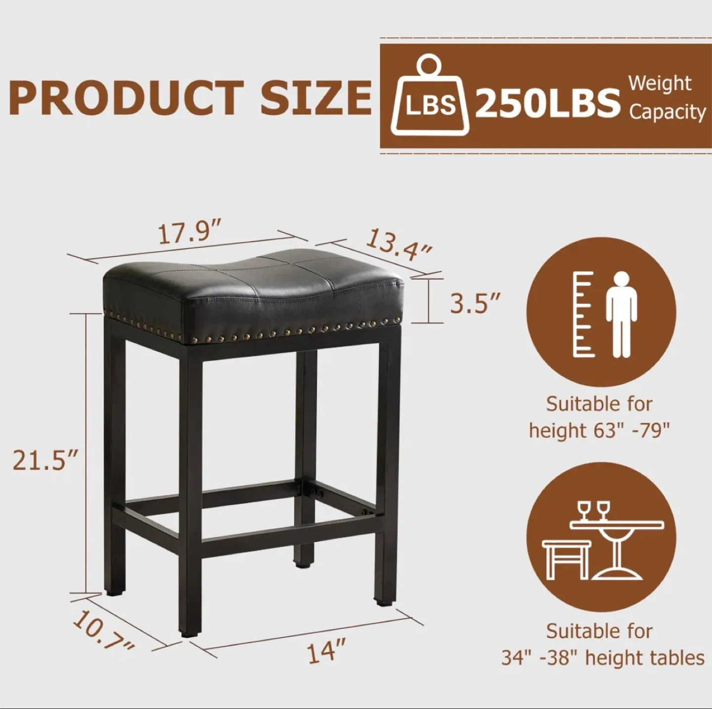 Counter Stool - Black PU Leather (set of 2) image indicator(7)