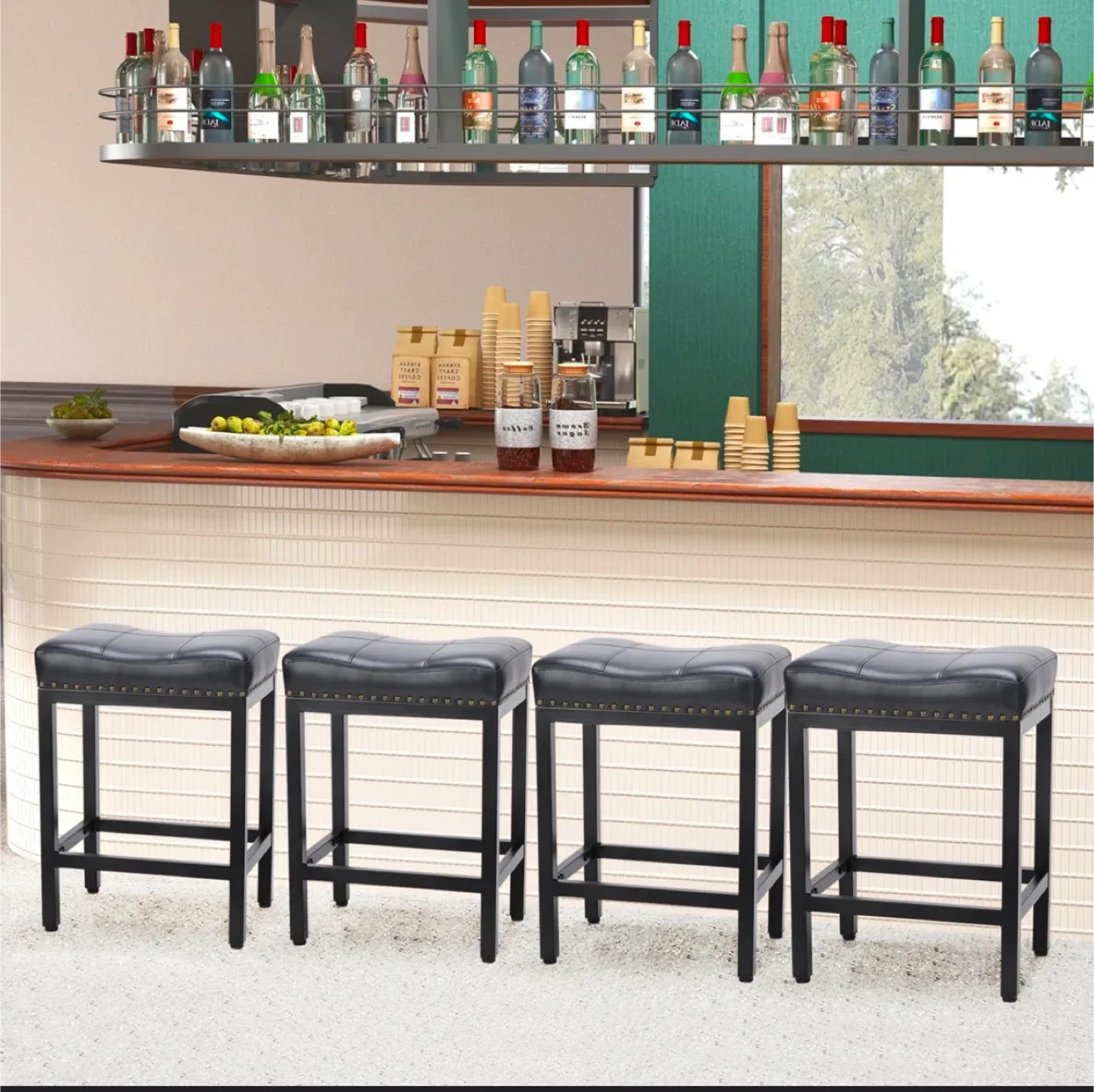 Counter Stool - Black PU Leather (set of 2) image indicator(8)