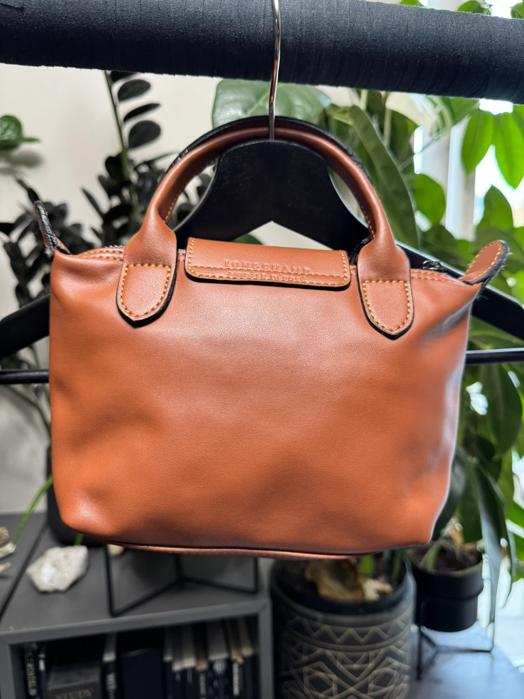 Longchamp Le Pliage Mini Leather Hand Bag - Deep Brown - photo 2