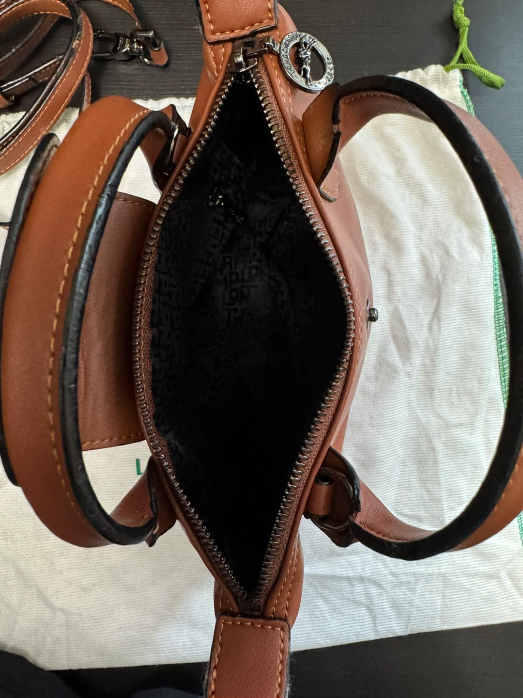 Longchamp Le Pliage Mini Leather Hand Bag - Deep Brown - photo 5