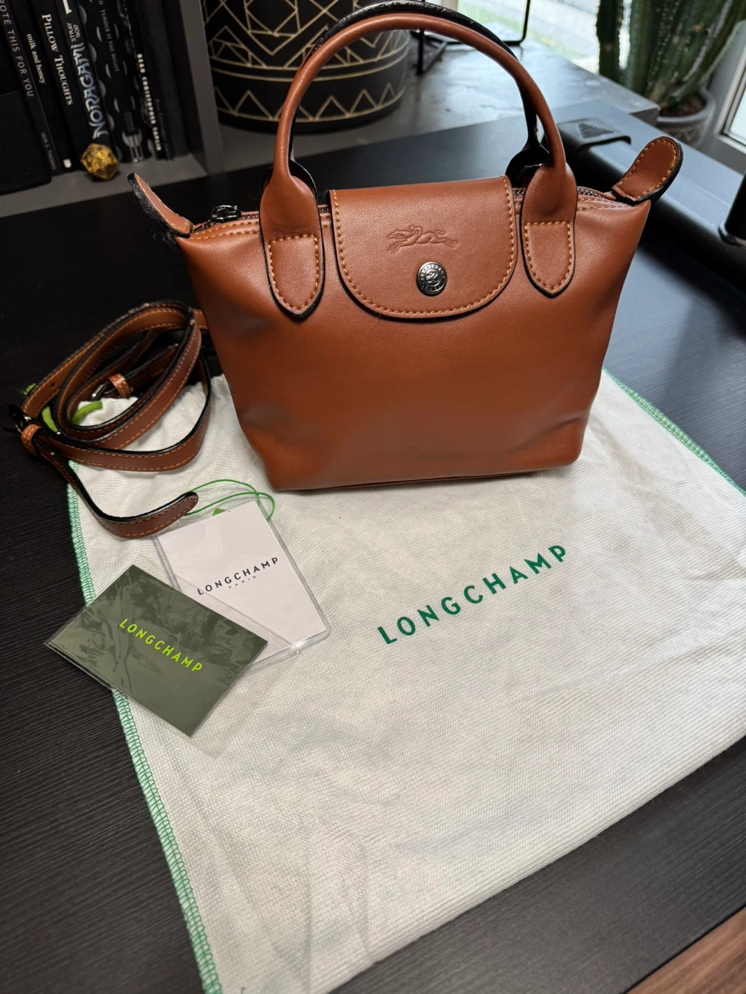 Longchamp Le Pliage Mini Leather Hand Bag - Deep Brown - photo 3