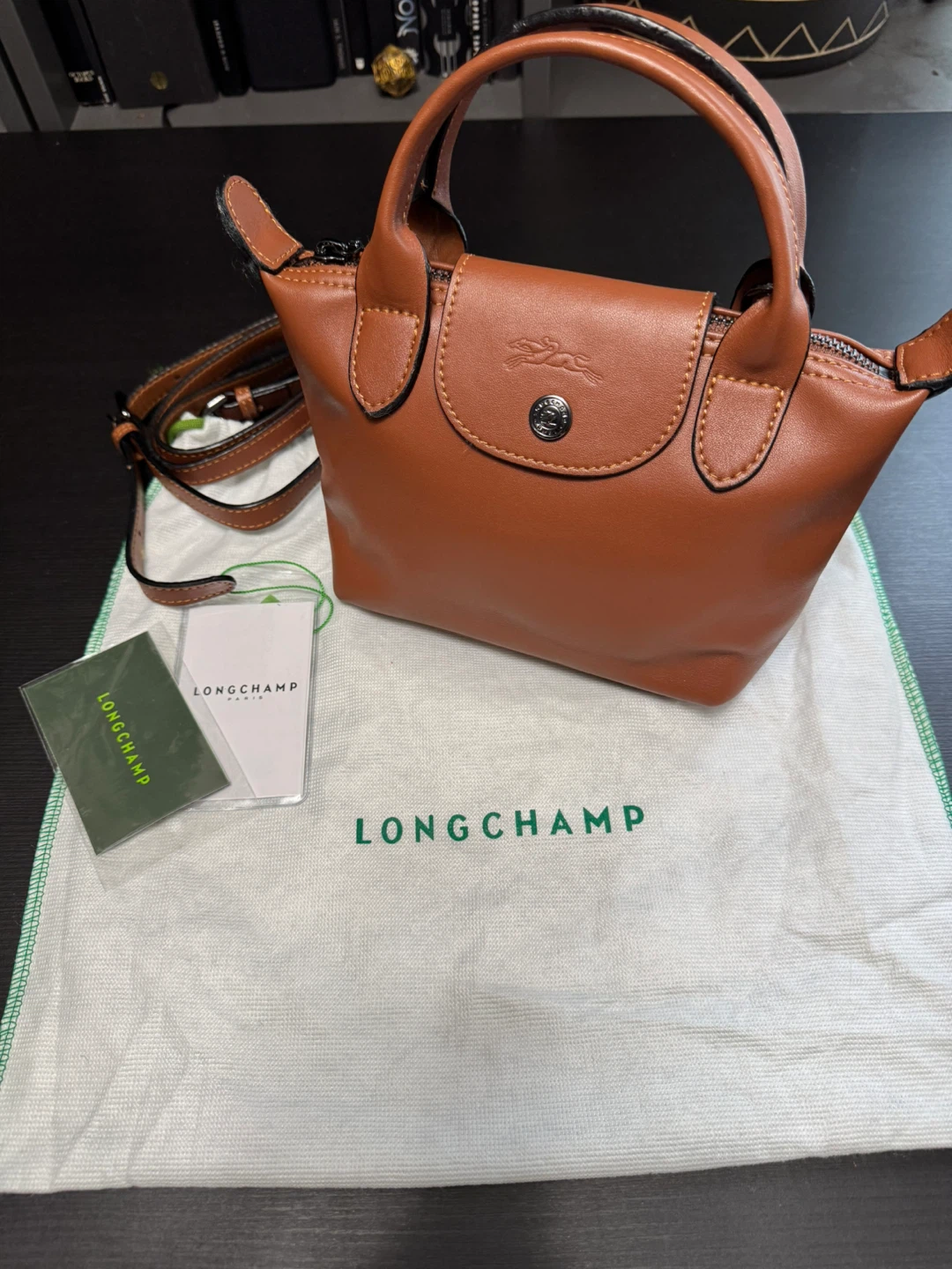 Longchamp Le Pliage Mini Leather Hand Bag - Deep Brown - photo 4