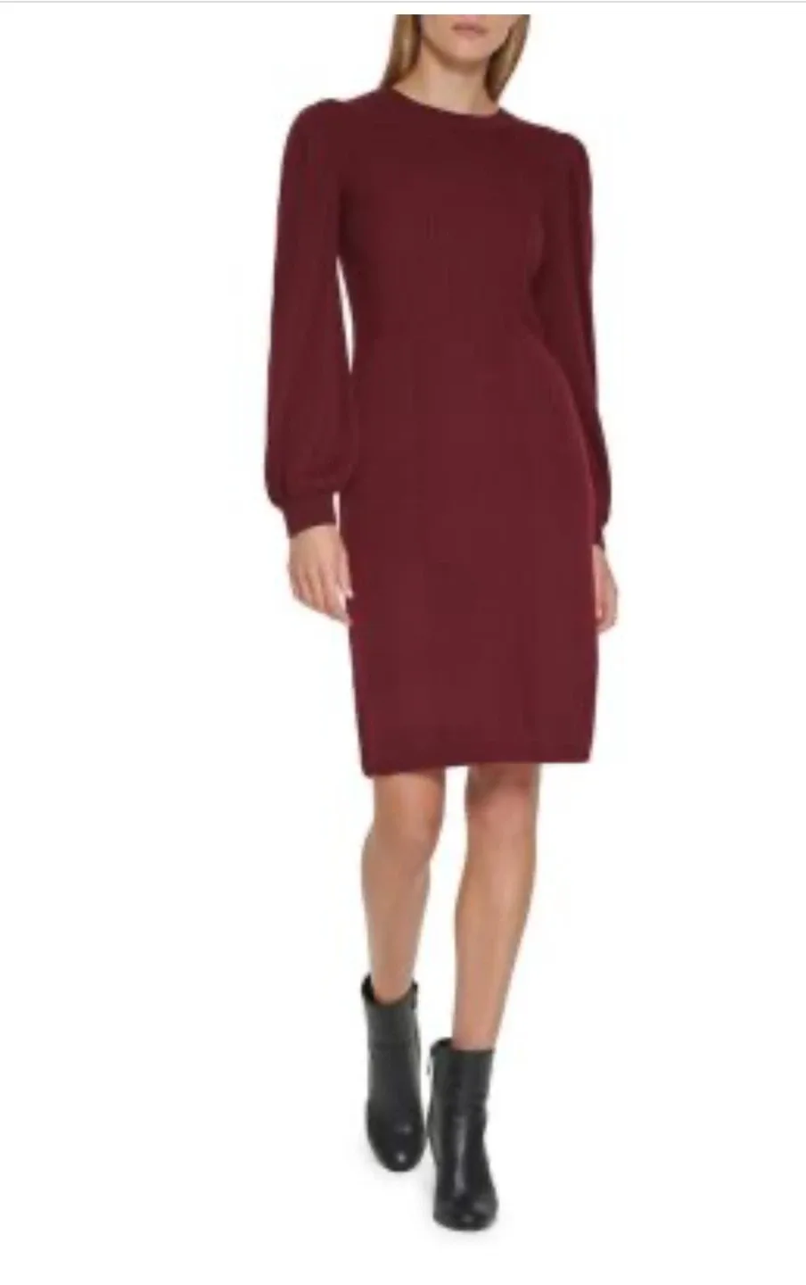 Calvin Klein Burgundy Rib-Knit Dress - Size S thumbnail
