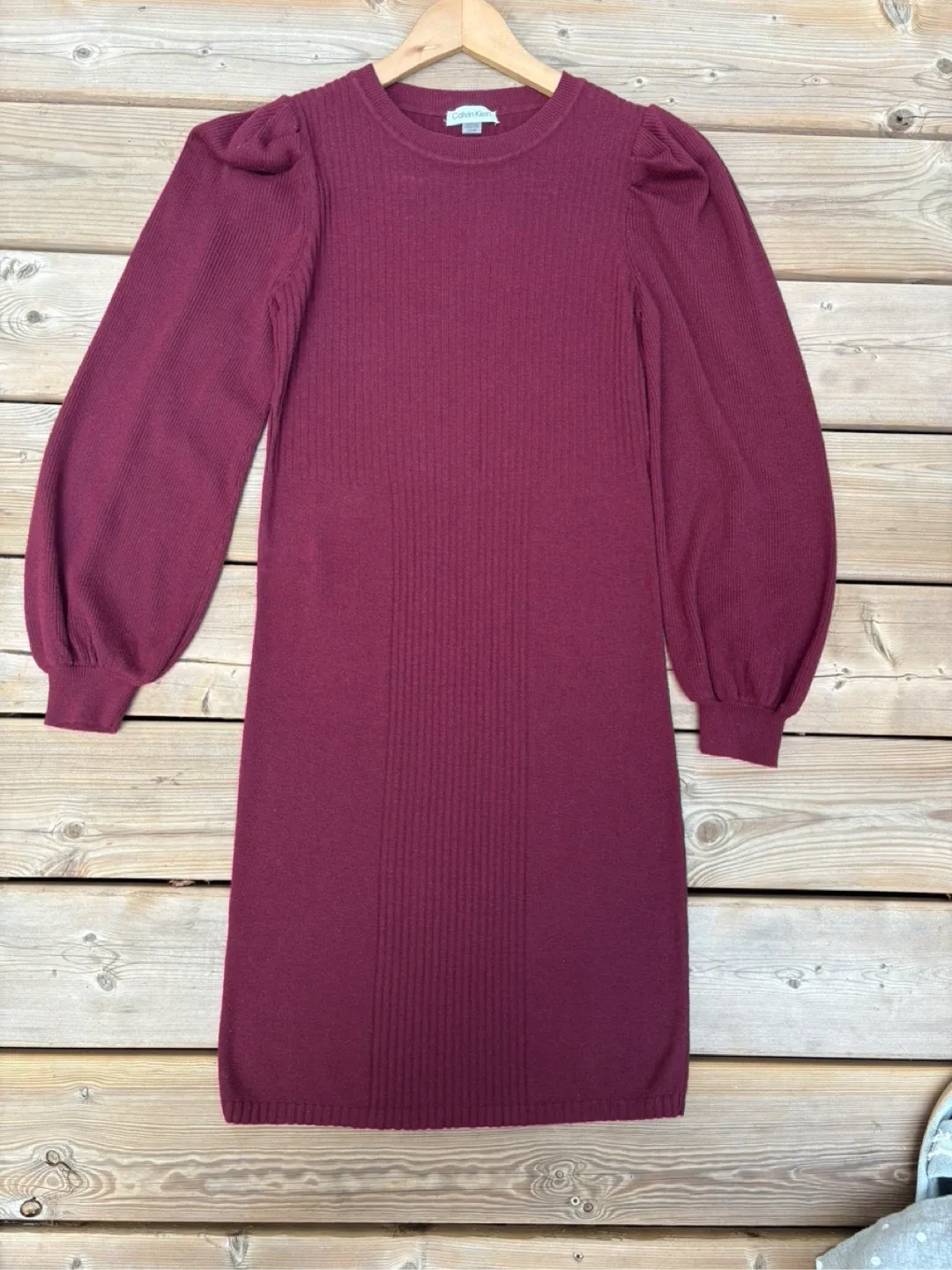 Calvin Klein Burgundy Rib-Knit Dress - Size S image indicator(2)