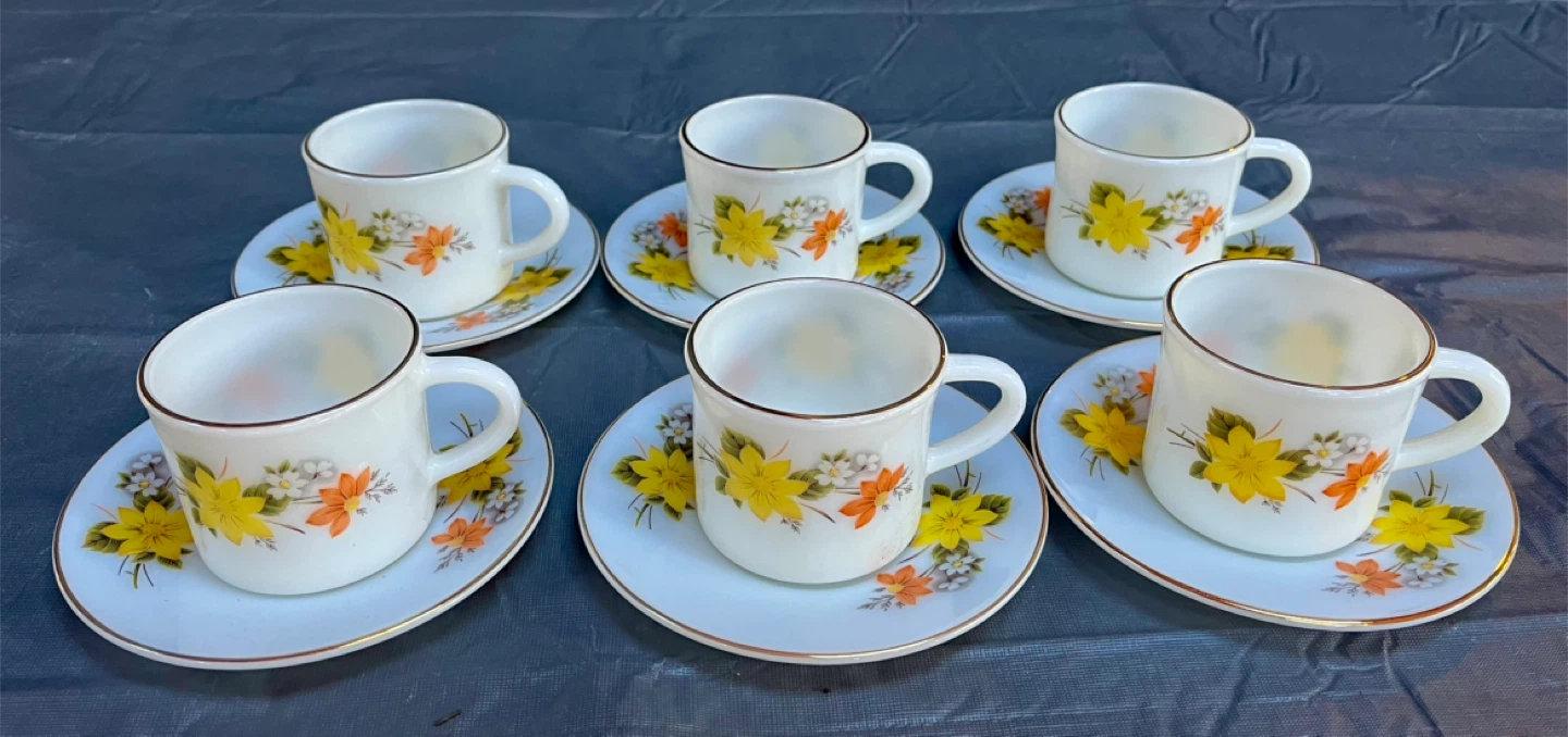 Vintage Milk Glass Floral Tea Cup & Saucer Set