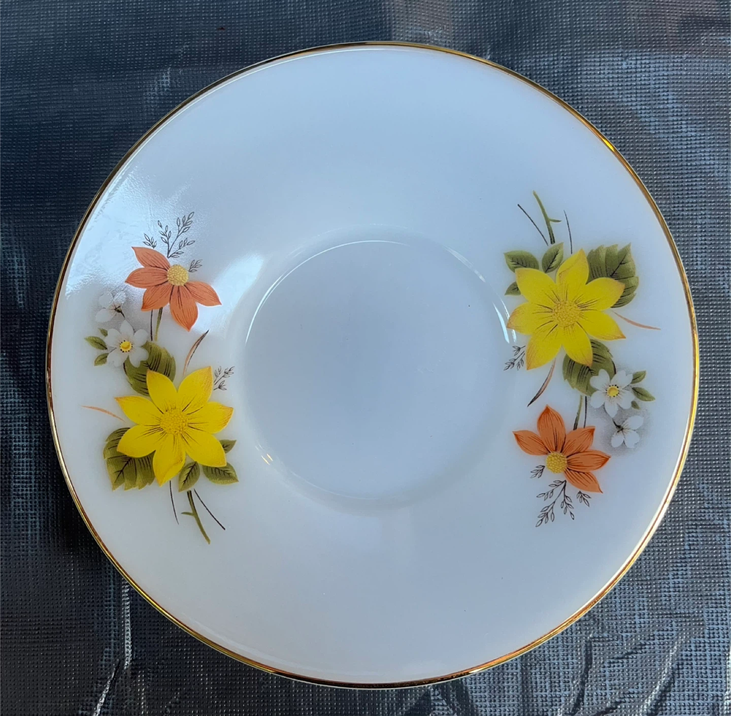 Vintage Milk Glass Floral Tea Cup & Saucer Set - photo 3