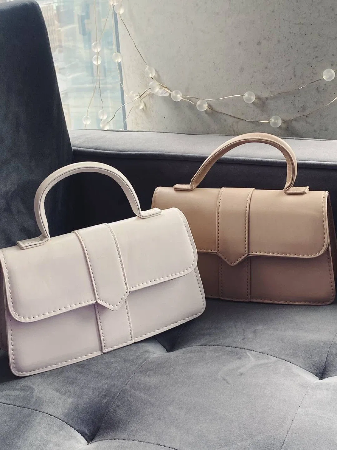 Beige/white minimalist top handle flap square bag thumbnail