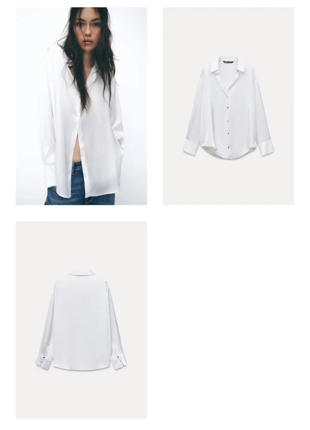 Women's White Satin Oversized Shirt, XL ZARA image indicator(2)