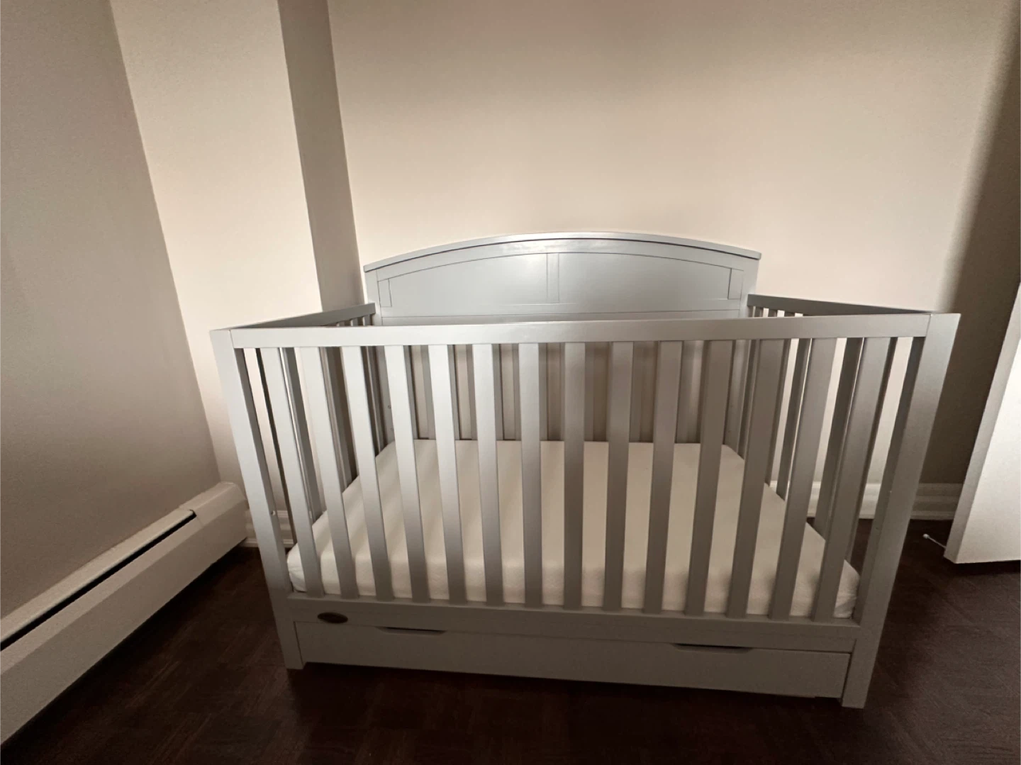 Grey Baby Crib with Mattress