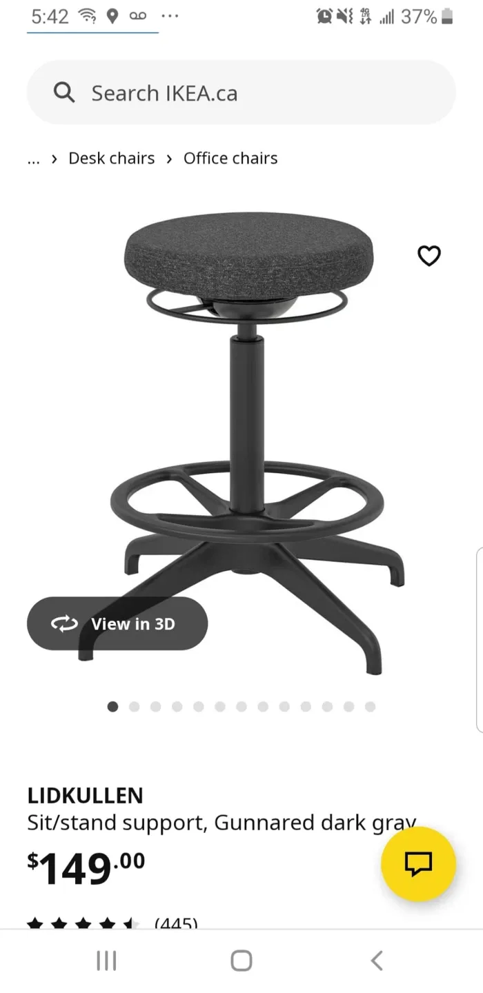 IKEA Lidkullen Sit/Stand Support Stool - Dark Gray image indicator(5)