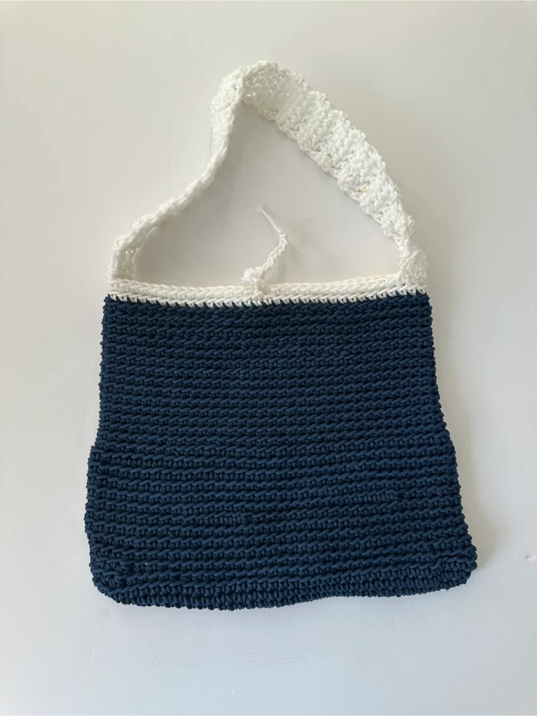 Handmade Crochet Navy & White Bag thumbnail