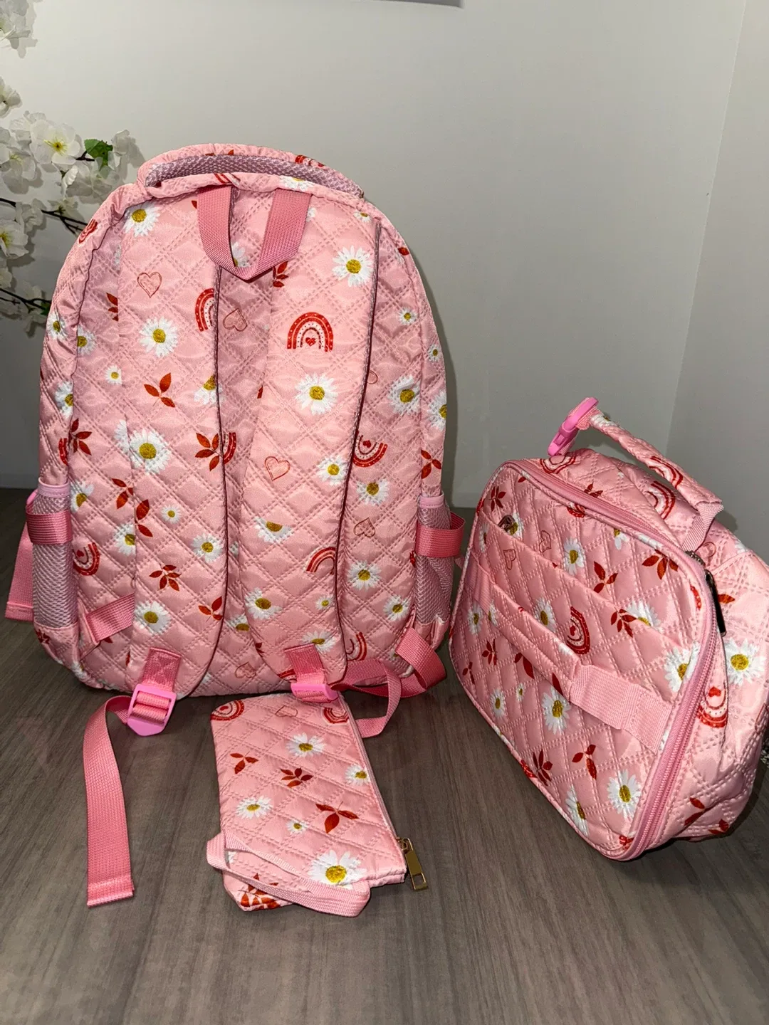 Girls Pink Floral Backpack, Lunch Bag & Pencil Case Set image indicator(4)
