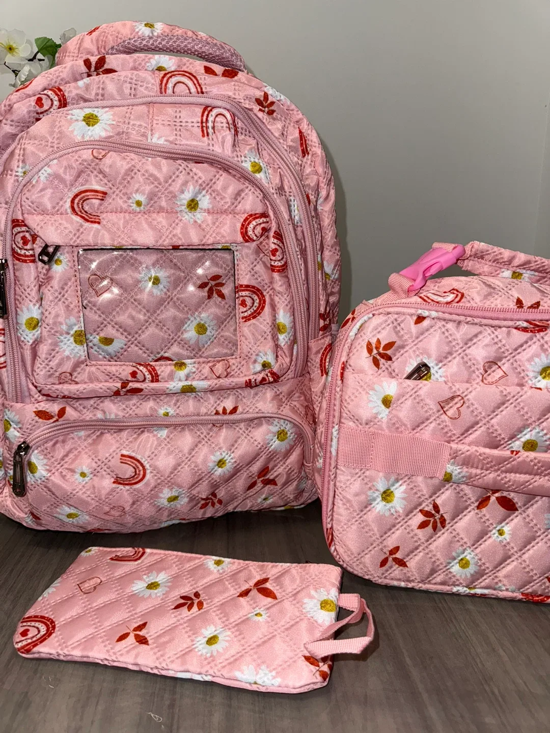 Girls Pink Floral Backpack, Lunch Bag & Pencil Case Set image indicator(3)