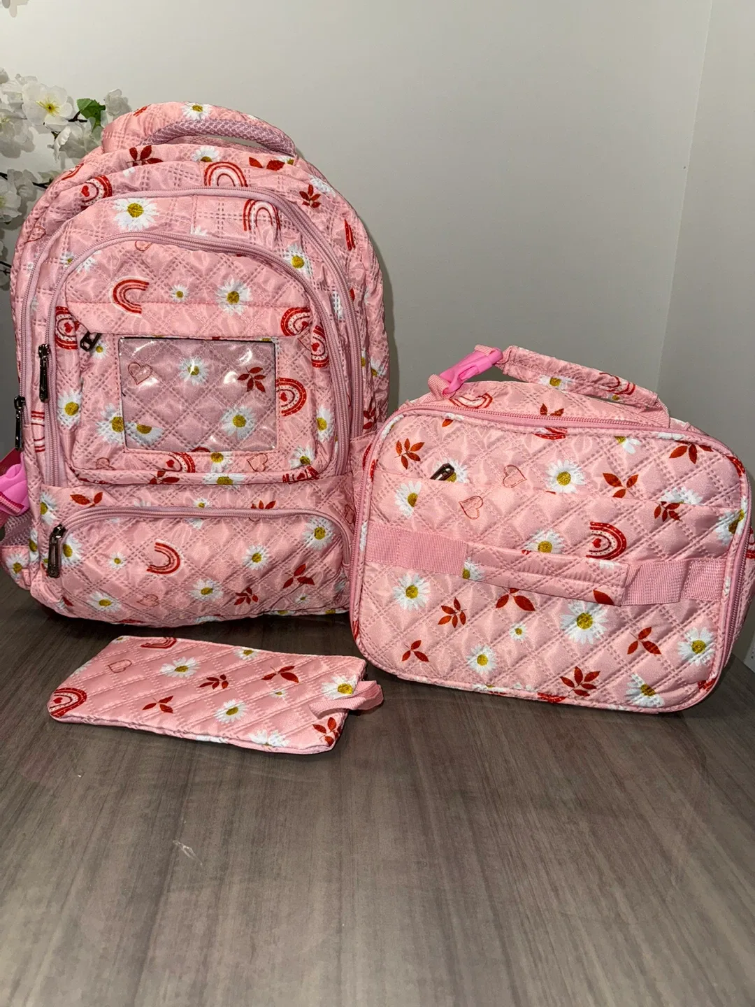 Girls Pink Floral Backpack, Lunch Bag & Pencil Case Set image indicator(2)