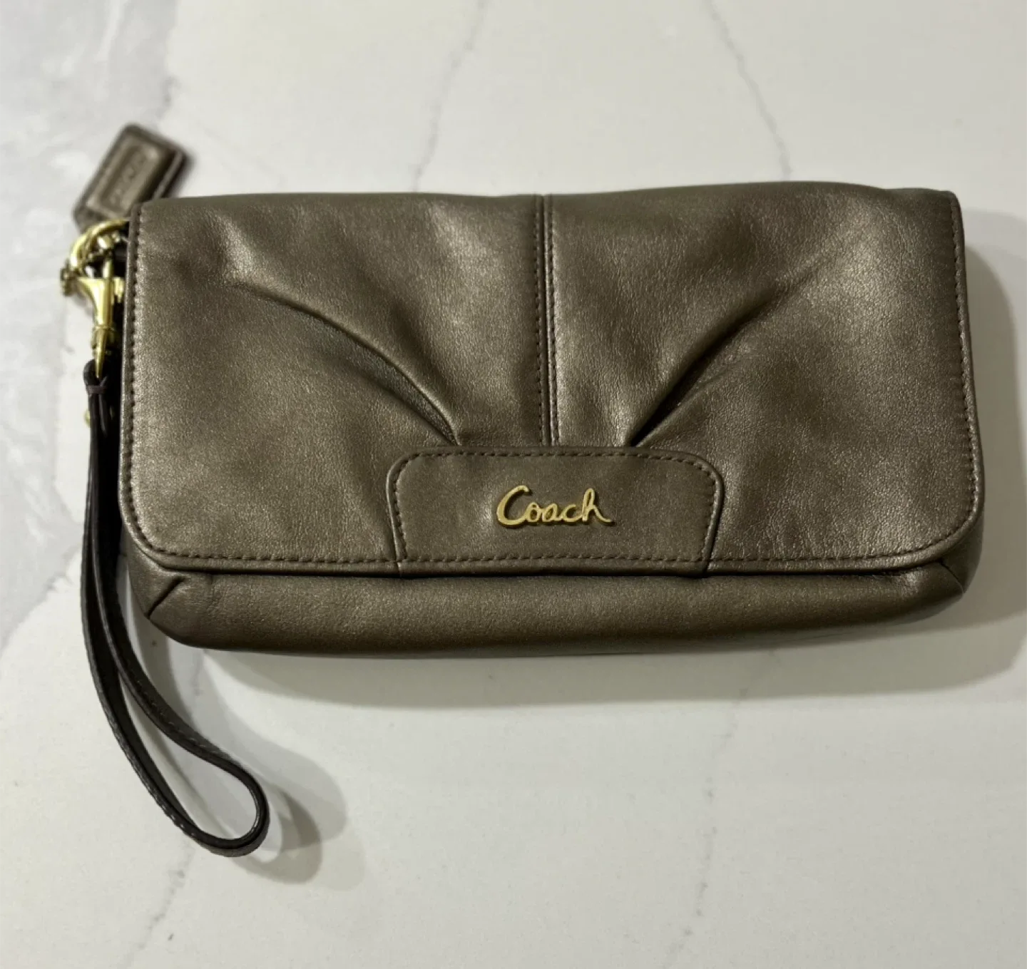 Coach Leather Bronze Wristlet Purse