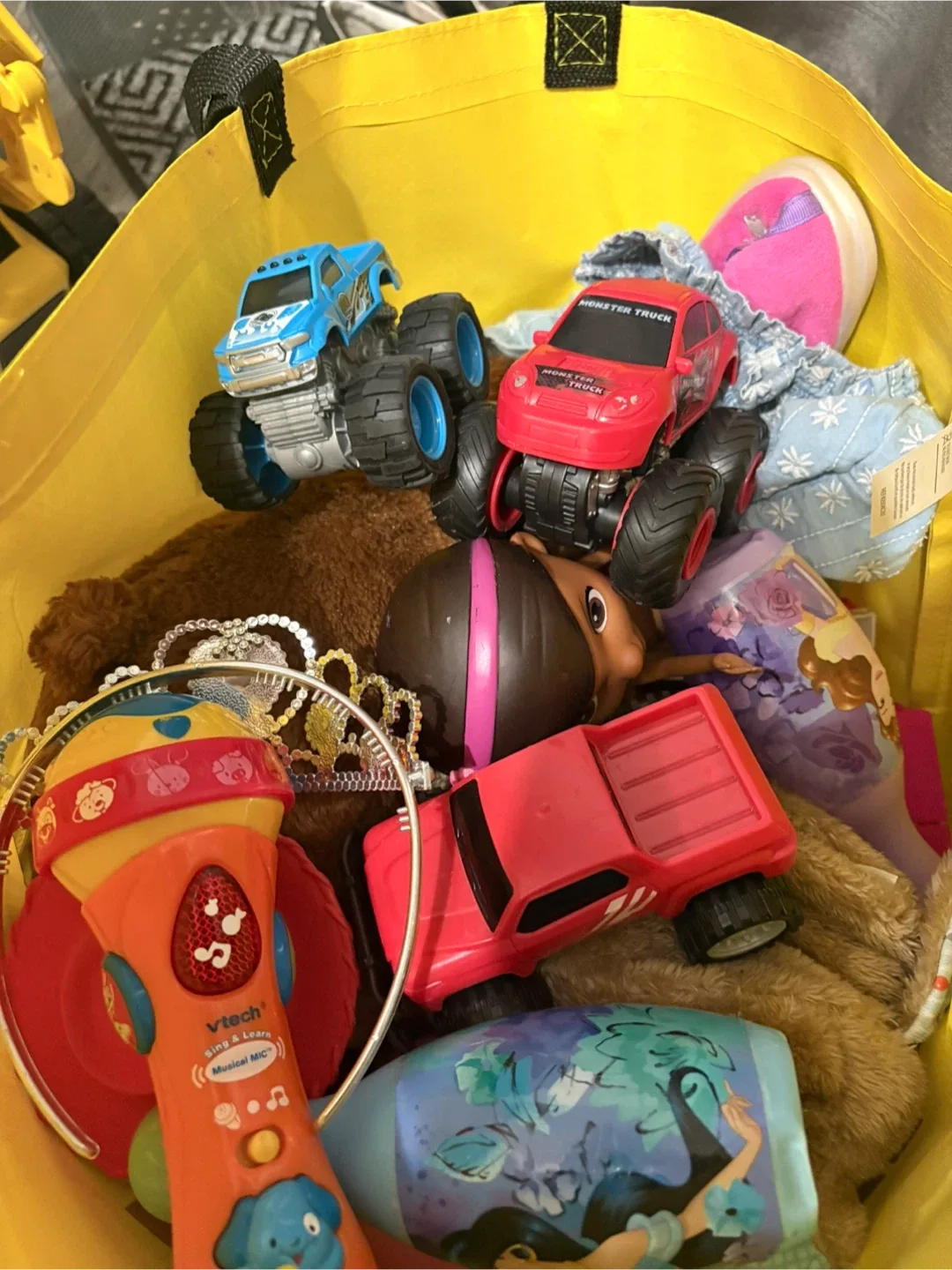 Mixed Toy Lot: Monster Trucks, Doll, Microphone image indicator(2)