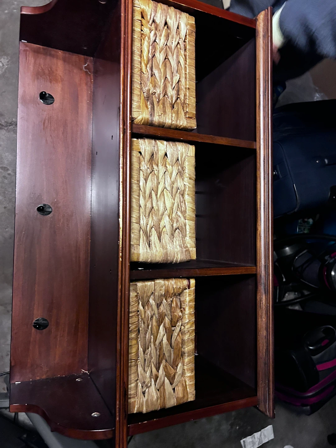 Dark Brown Wood Cabinet with Wicker Baskets - photo 4