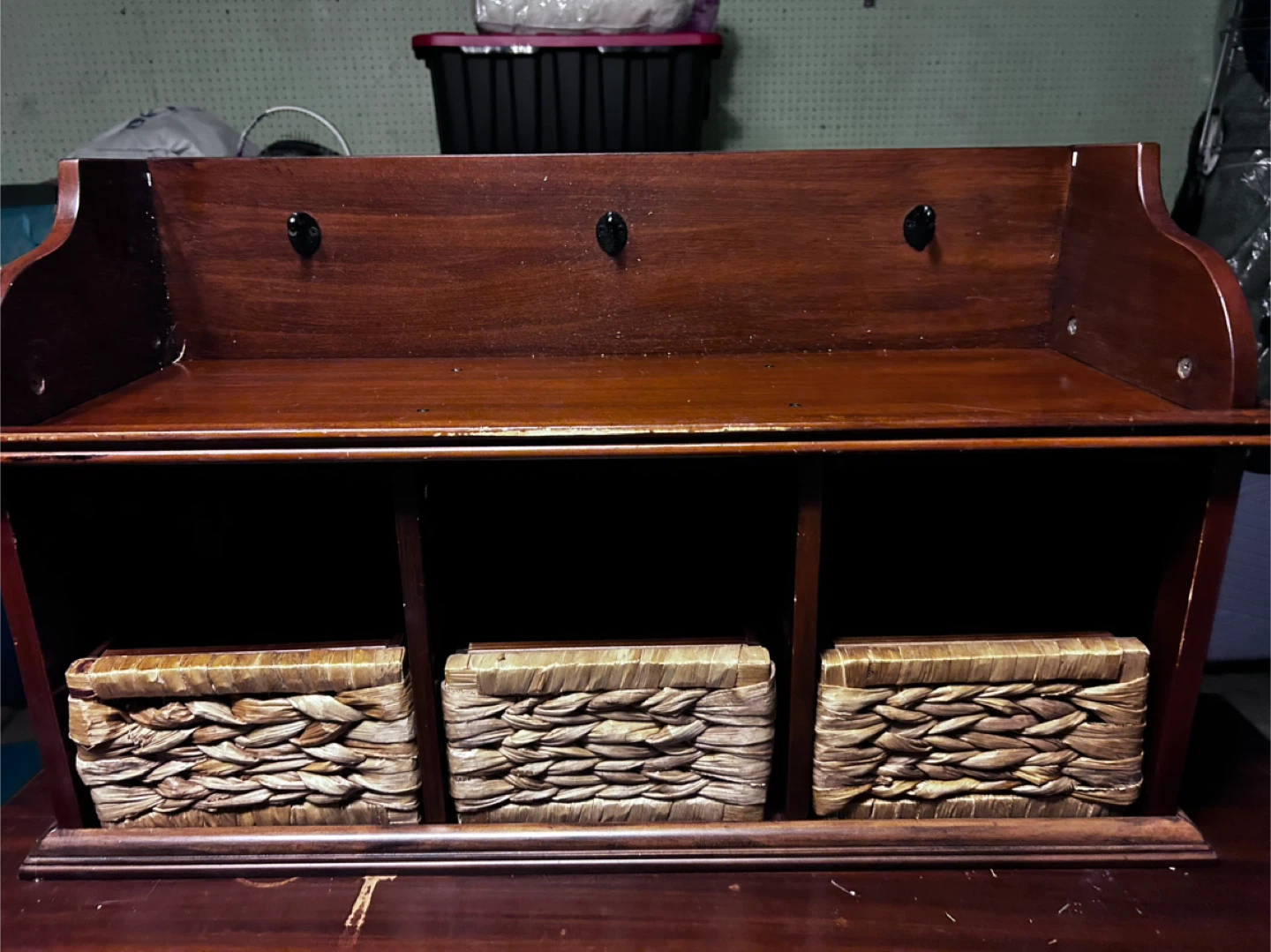 Dark Brown Wood Cabinet with Wicker Baskets - photo 3