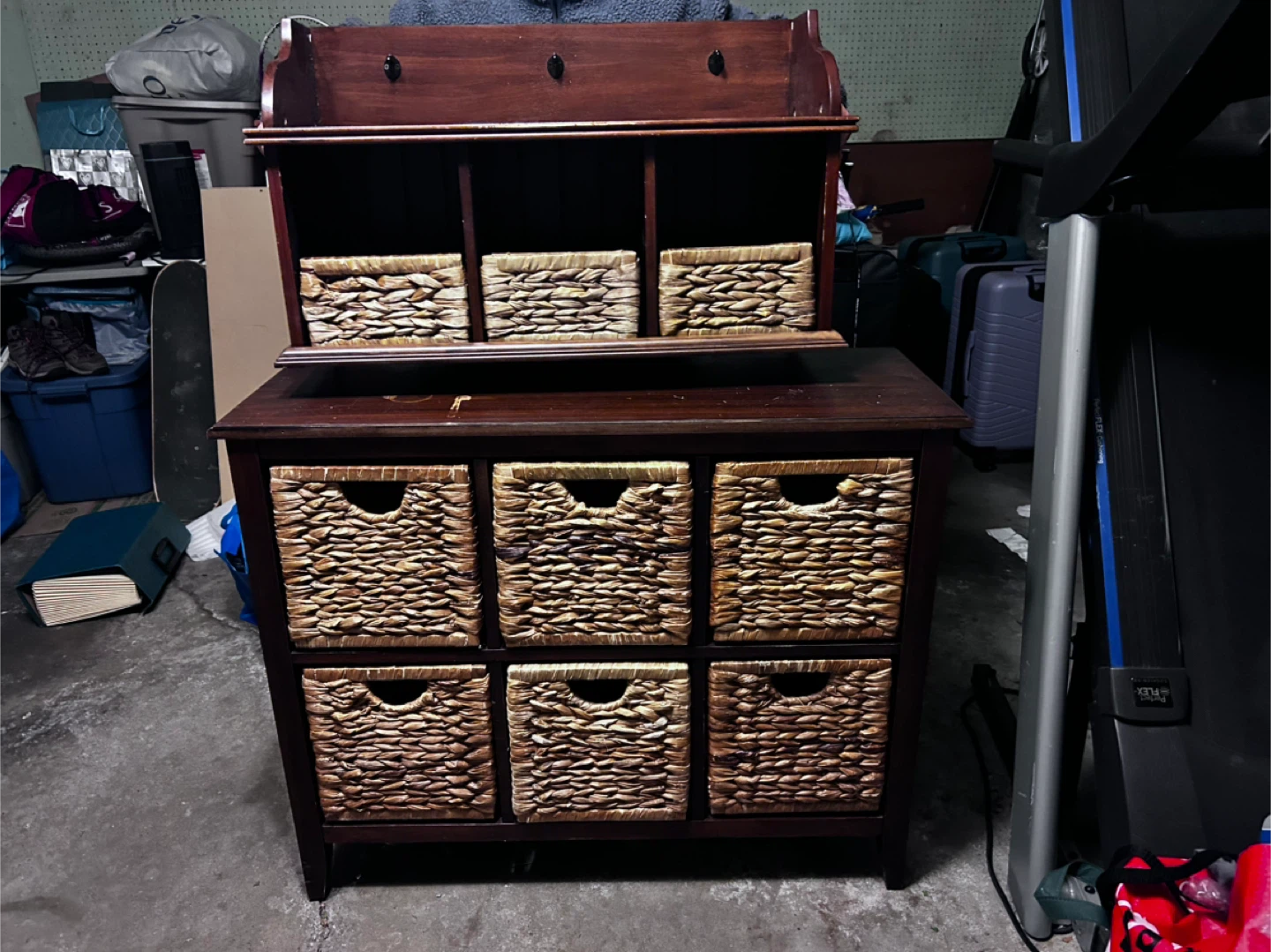 Dark Brown Wood Cabinet with Wicker Baskets - photo 2