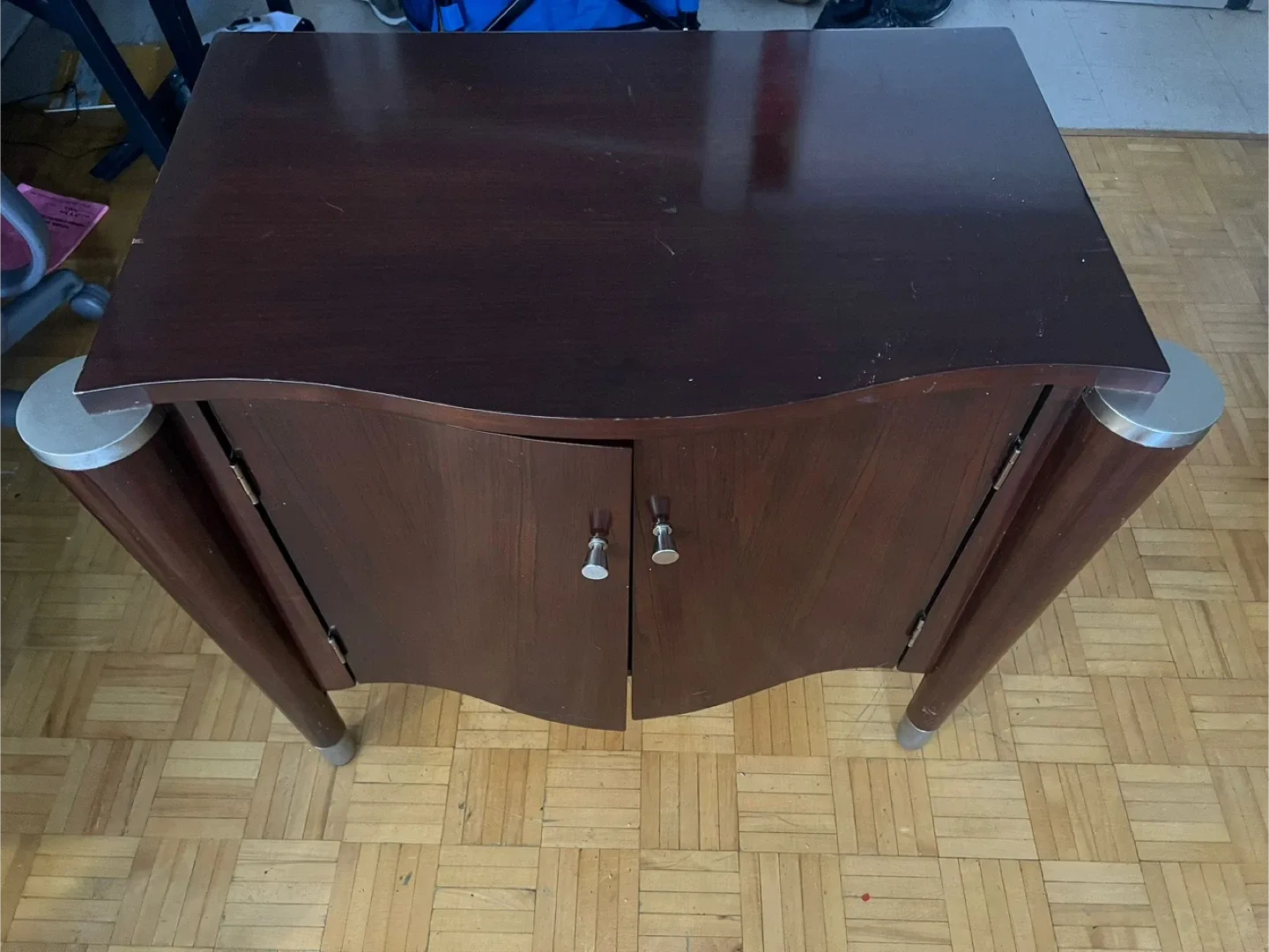 Dark Wood Cabinet with Silver Accents image indicator(3)