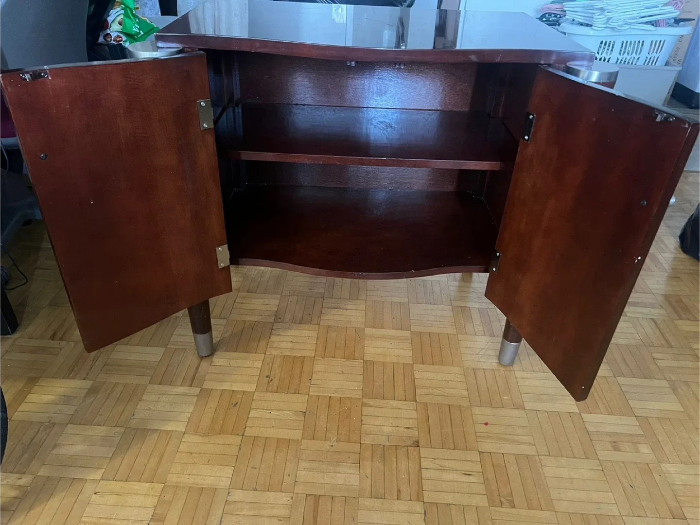 Dark Wood Cabinet with Silver Accents image indicator(2)