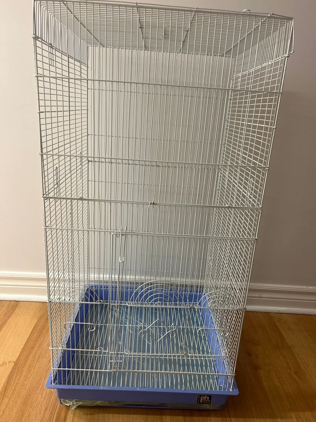White Bird Cage with Blue Base
