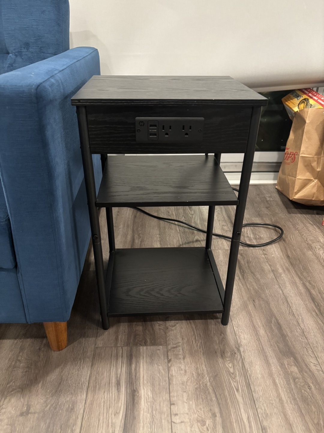Black End Table with Charging Station