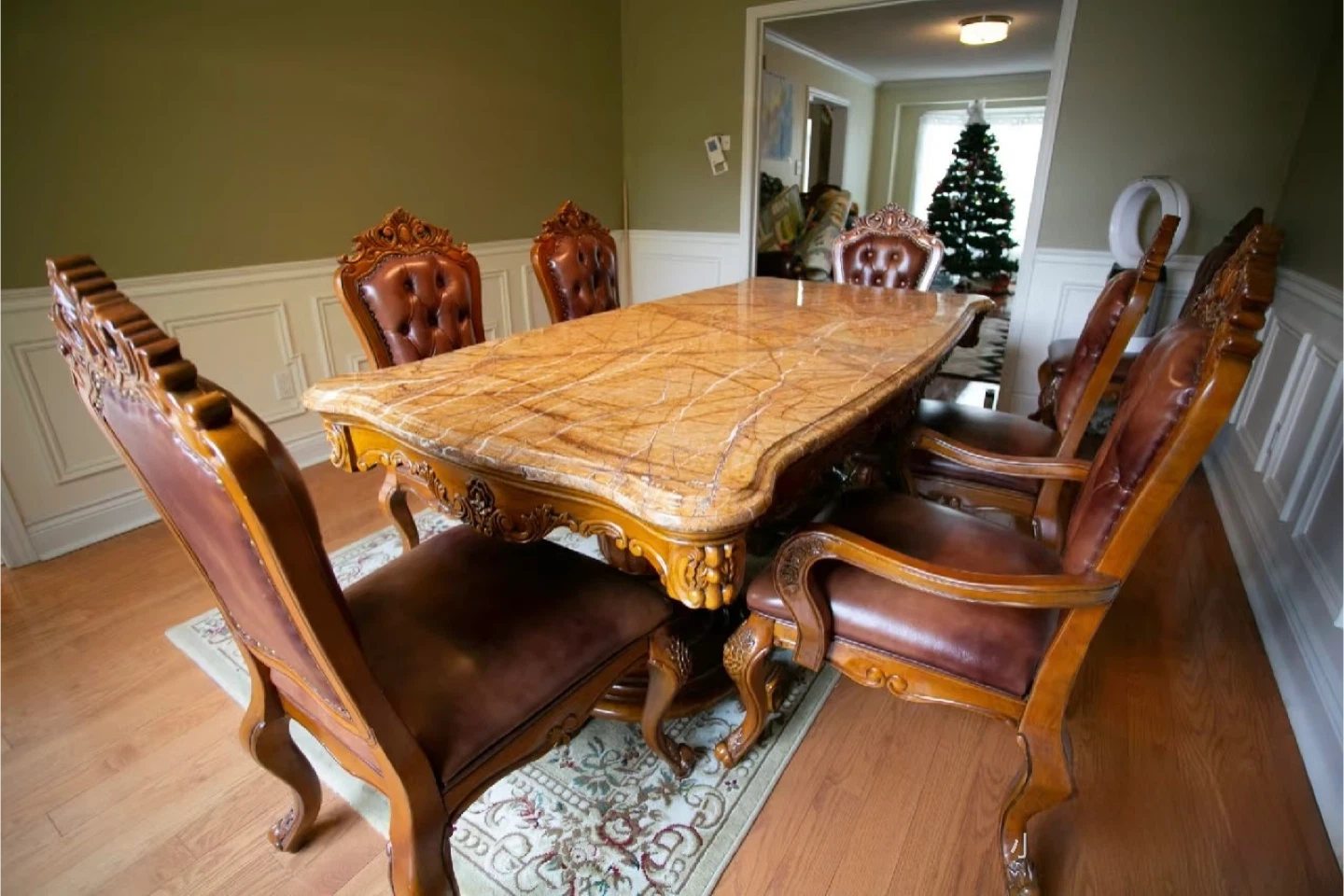 Ornate Marble Top Dining Table Set - photo 2