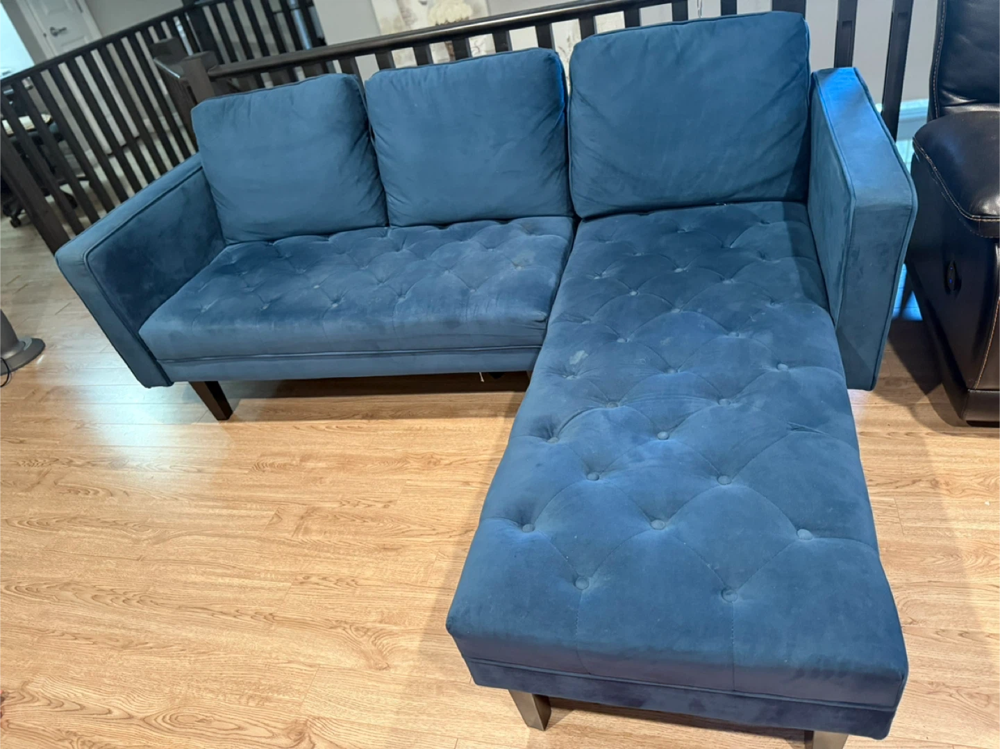 Blue Velvet Sectional Sofa - photo 3