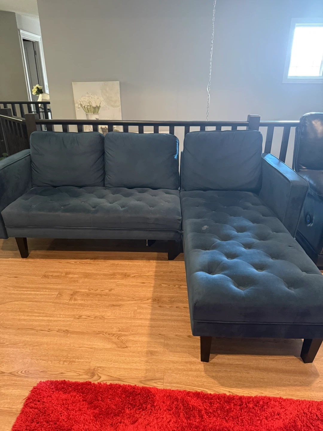 Blue Velvet Sectional Sofa - photo 2