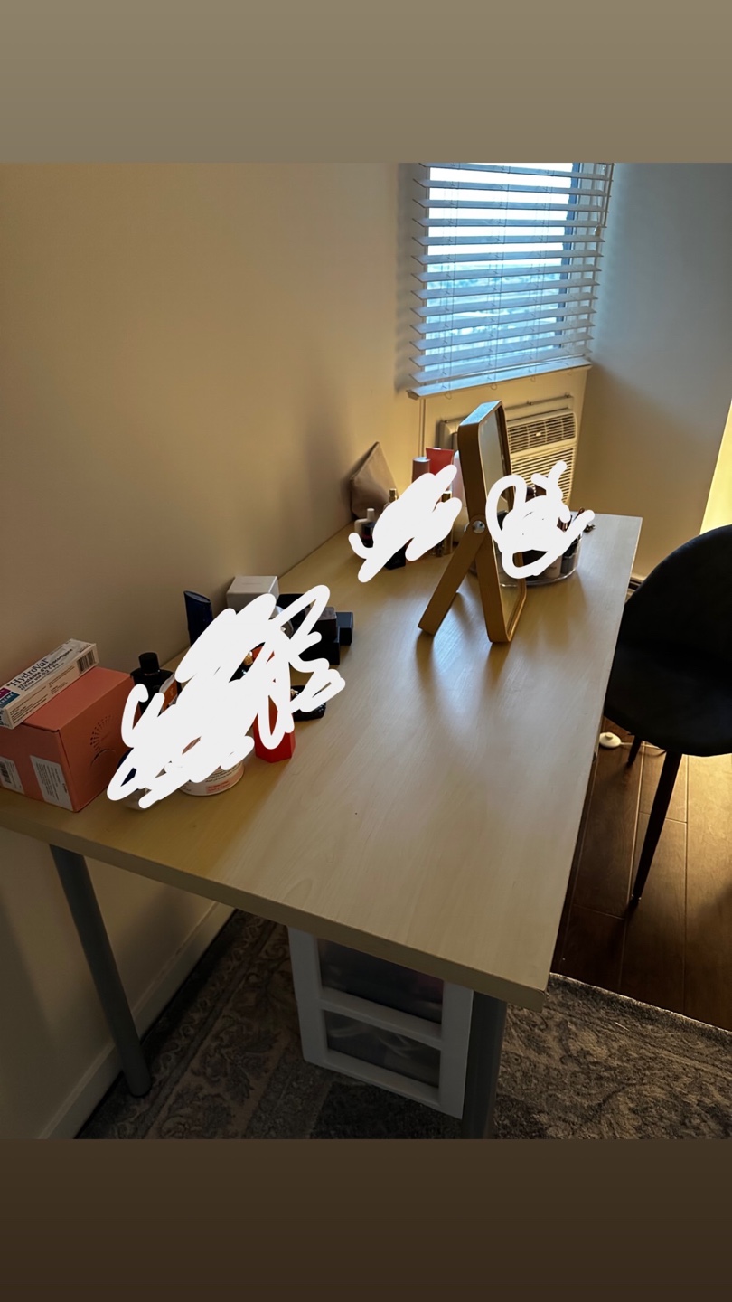 Wooden Desk with Metal Legs and Plug adapter
