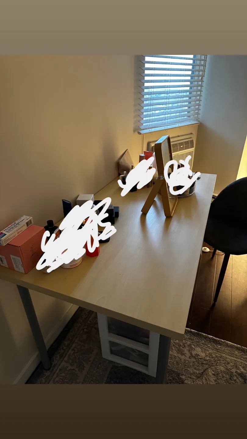 Wooden Desk with Metal Legs and Plug adapter