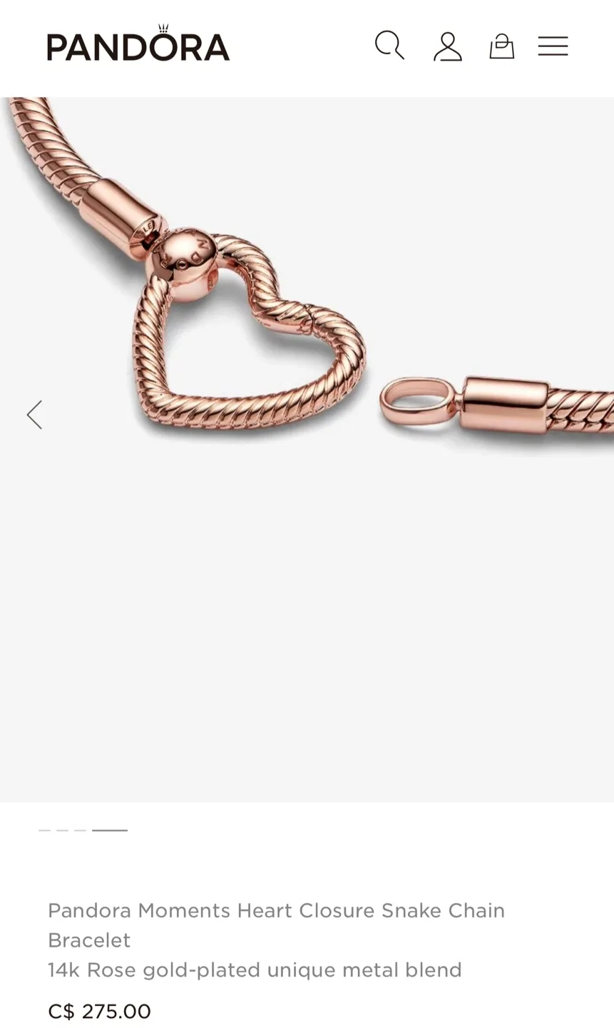 Pandora Moments Heart Closure Snake Chain Bracelet image indicator(2)