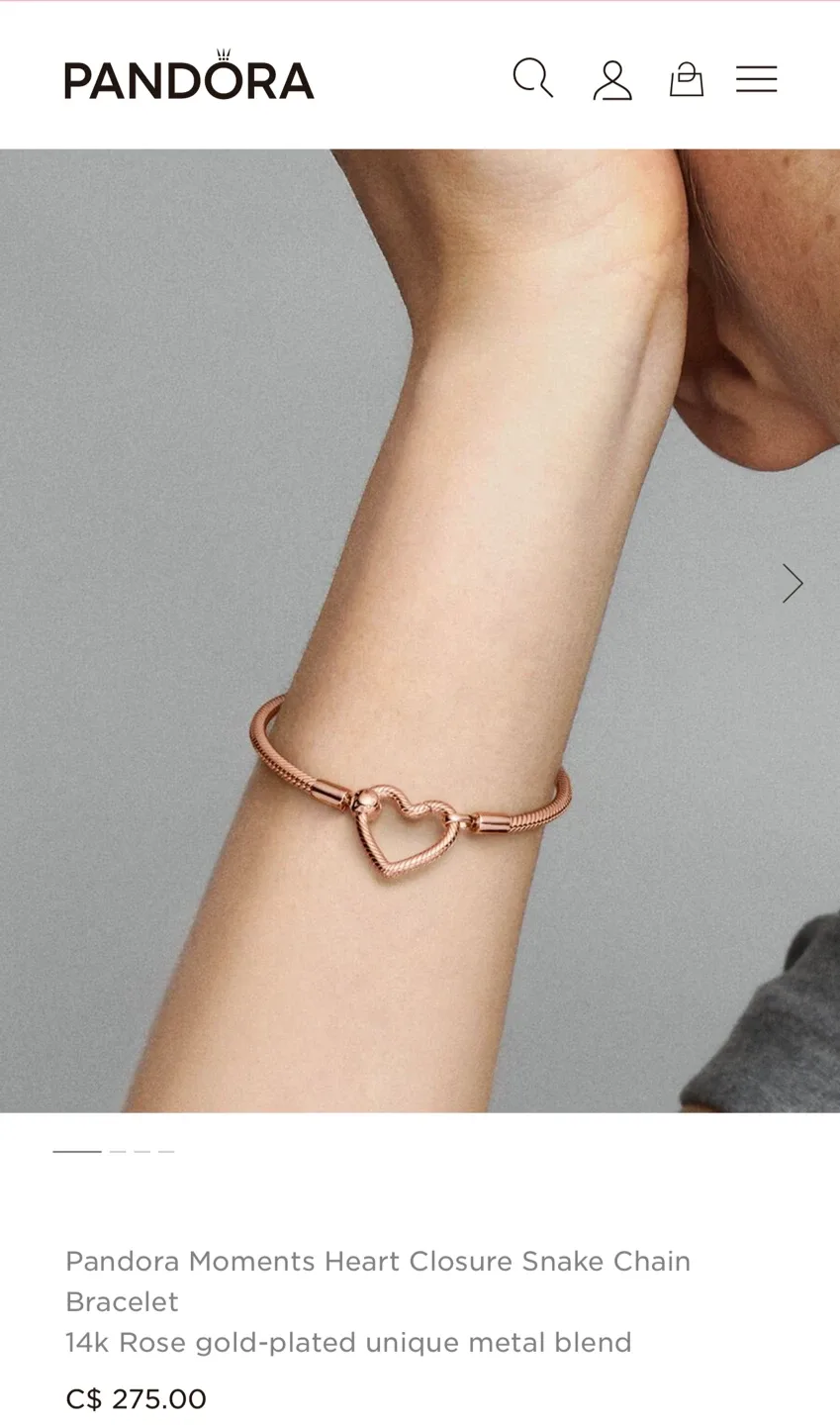 Pandora Moments Heart Closure Snake Chain Bracelet image indicator(3)