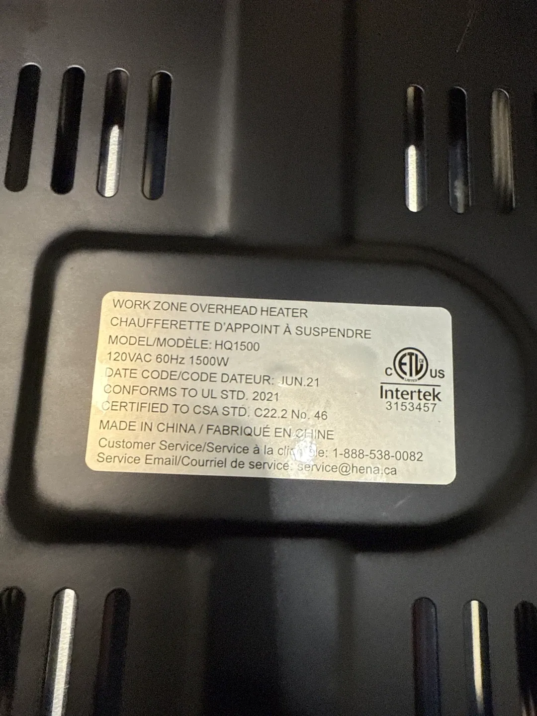 Thermo Sphere Work Zone Overhead Heater HQ1500 image indicator(4)