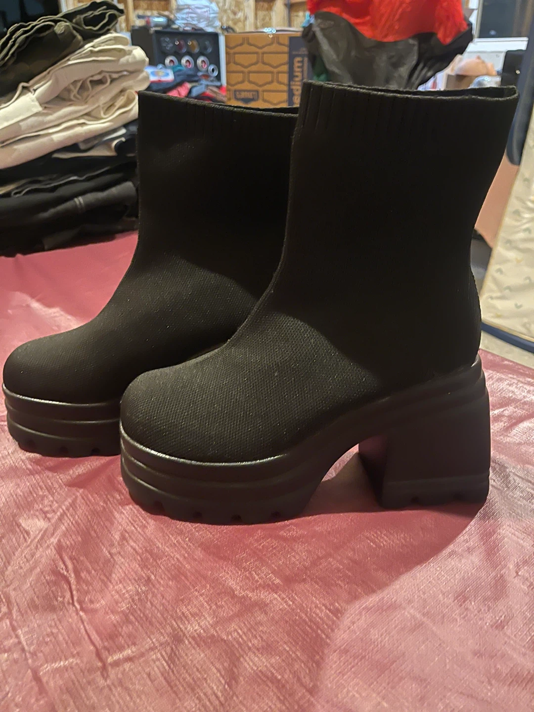 Black Platform Heel Booties