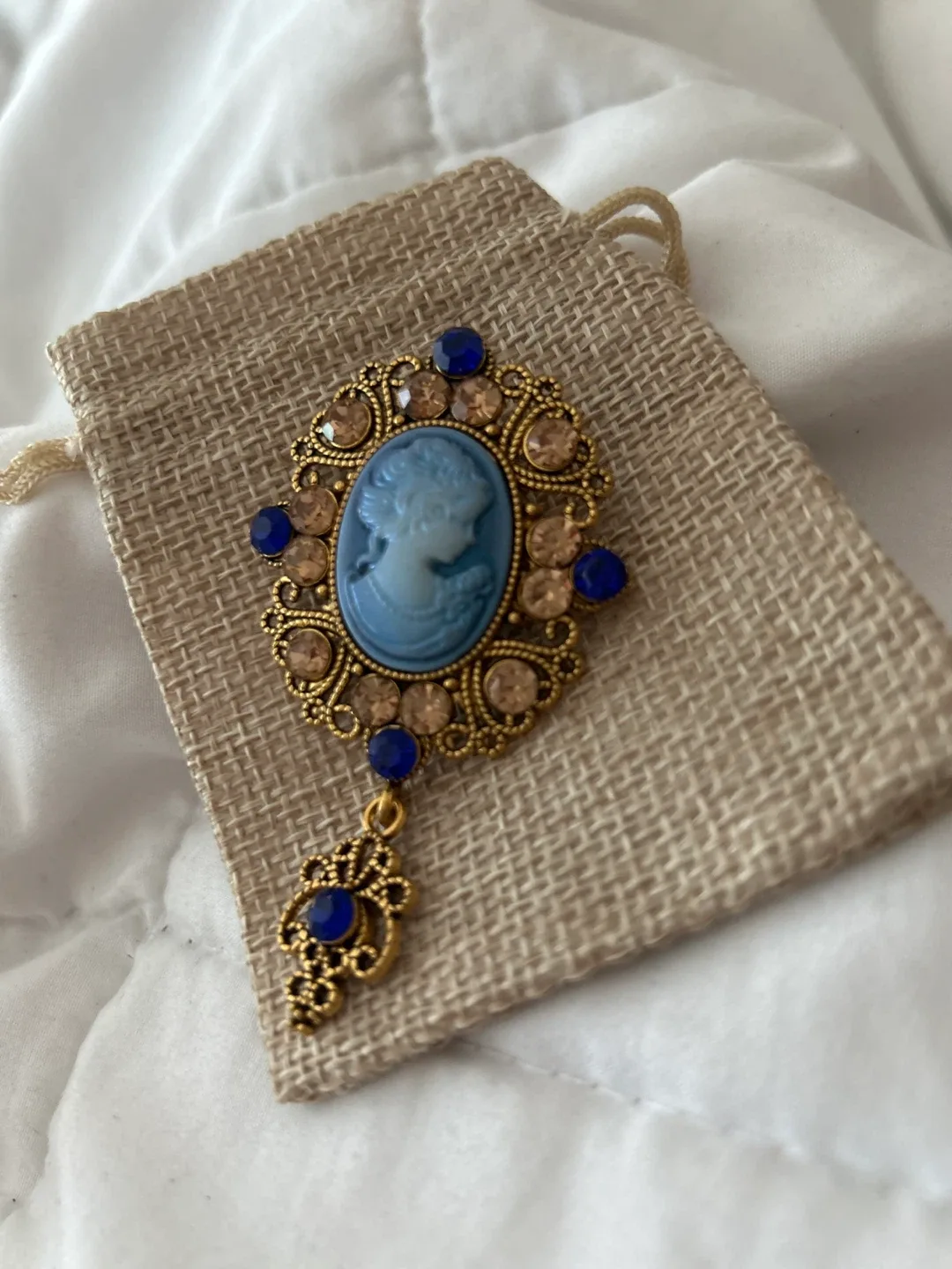 Vintage Cameo Brooch with Blue and Gold Details thumbnail