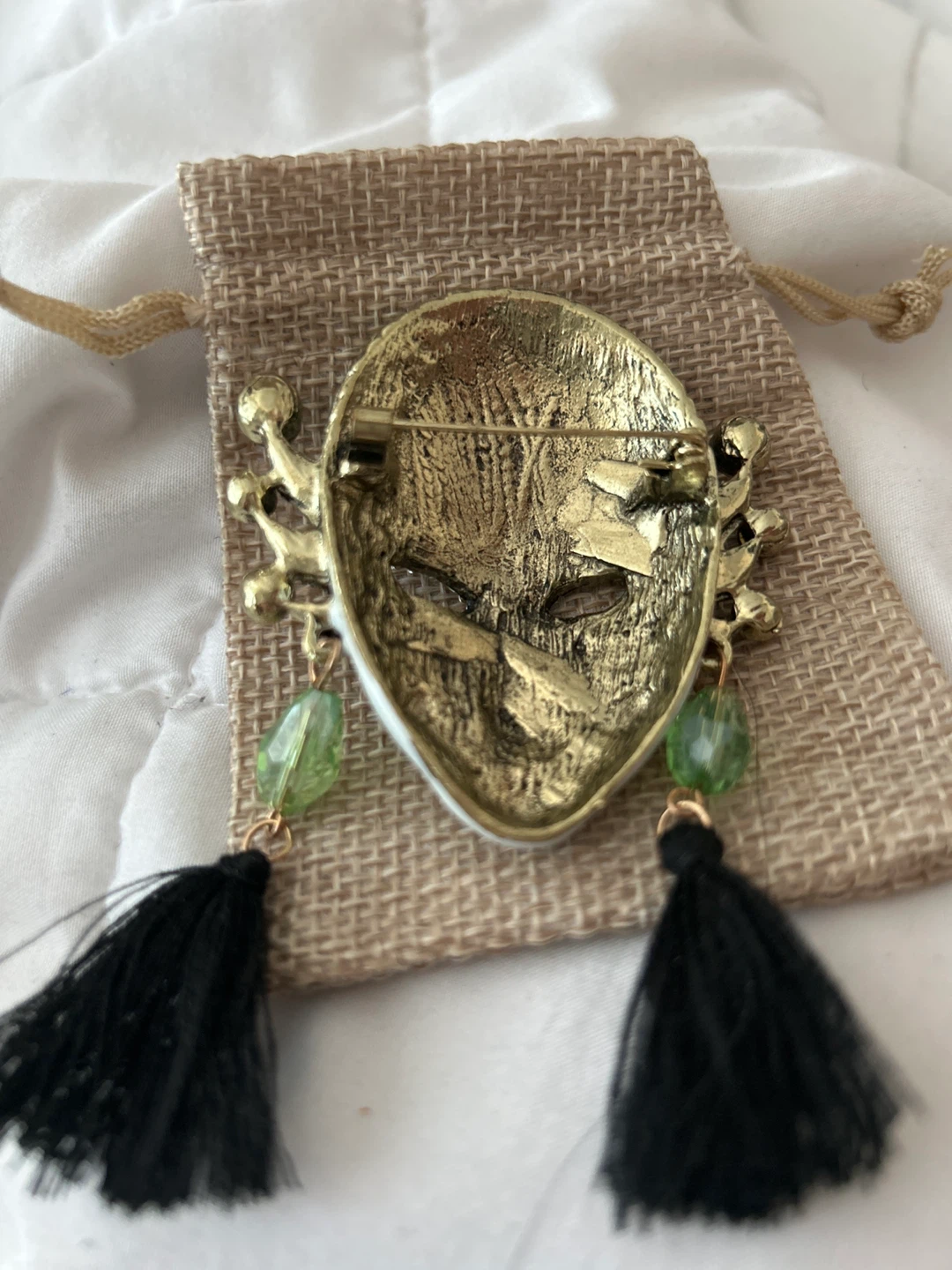 Masquerade Mask Brooch Pin with Tassels - photo 2