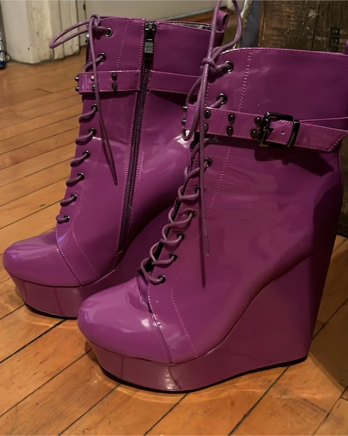 Women’s Purple Platform High Heel Ankle Boots Size 10 image indicator(4)