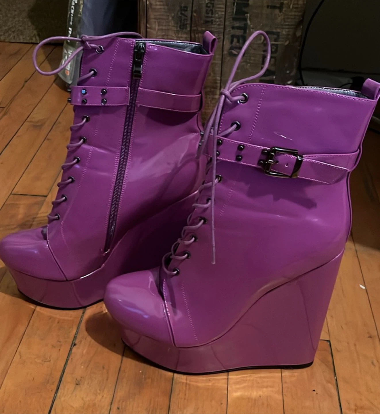 Women’s Purple Platform High Heel Ankle Boots Size 10