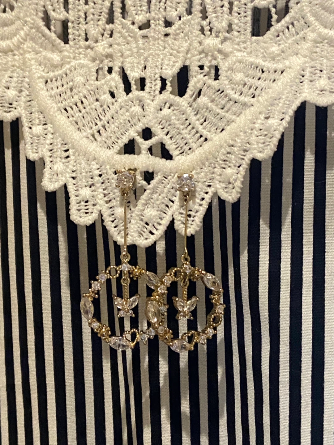 Gold Butterfly Circle Ring Crystal Earrings