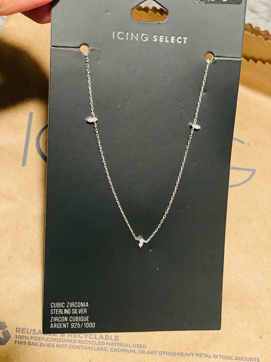 New Icing Sterling Silver Dianty Necklace with Rhinestones