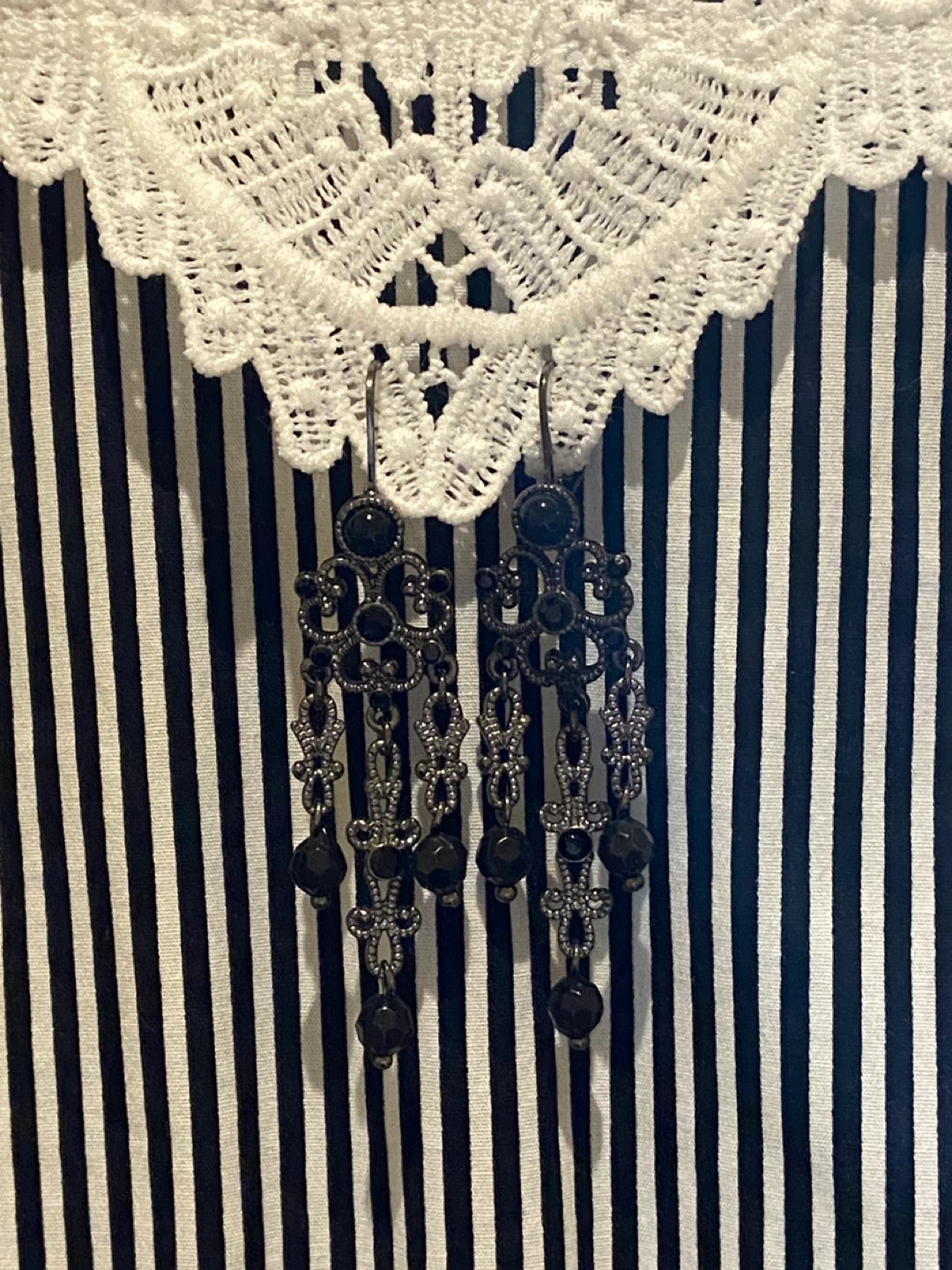 Black Silver Chandelier Earrings