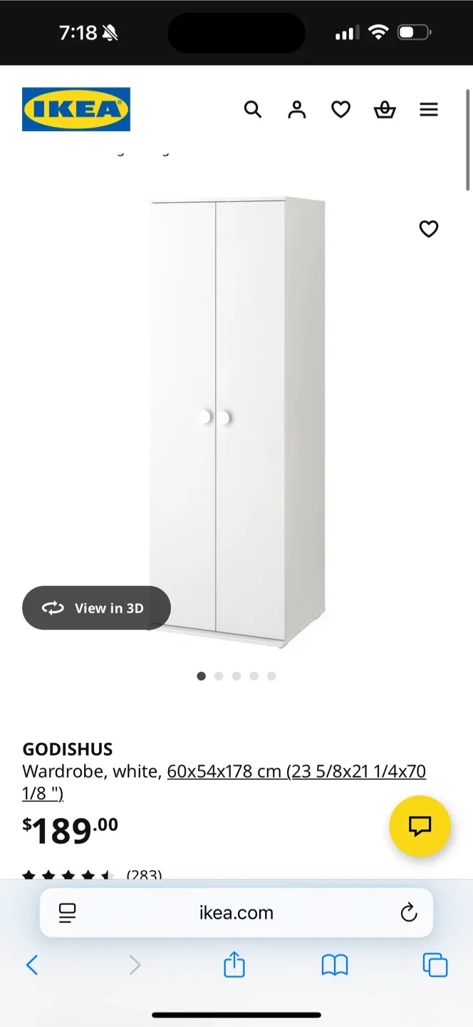 IKEA GODISHUS Wardrobe, White, 60x54x178 cm thumbnail