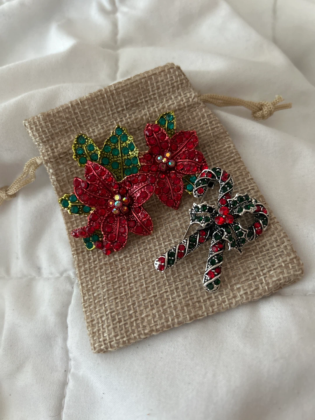 Christmas Brooch Pins - Poinsettia & Candy Cane