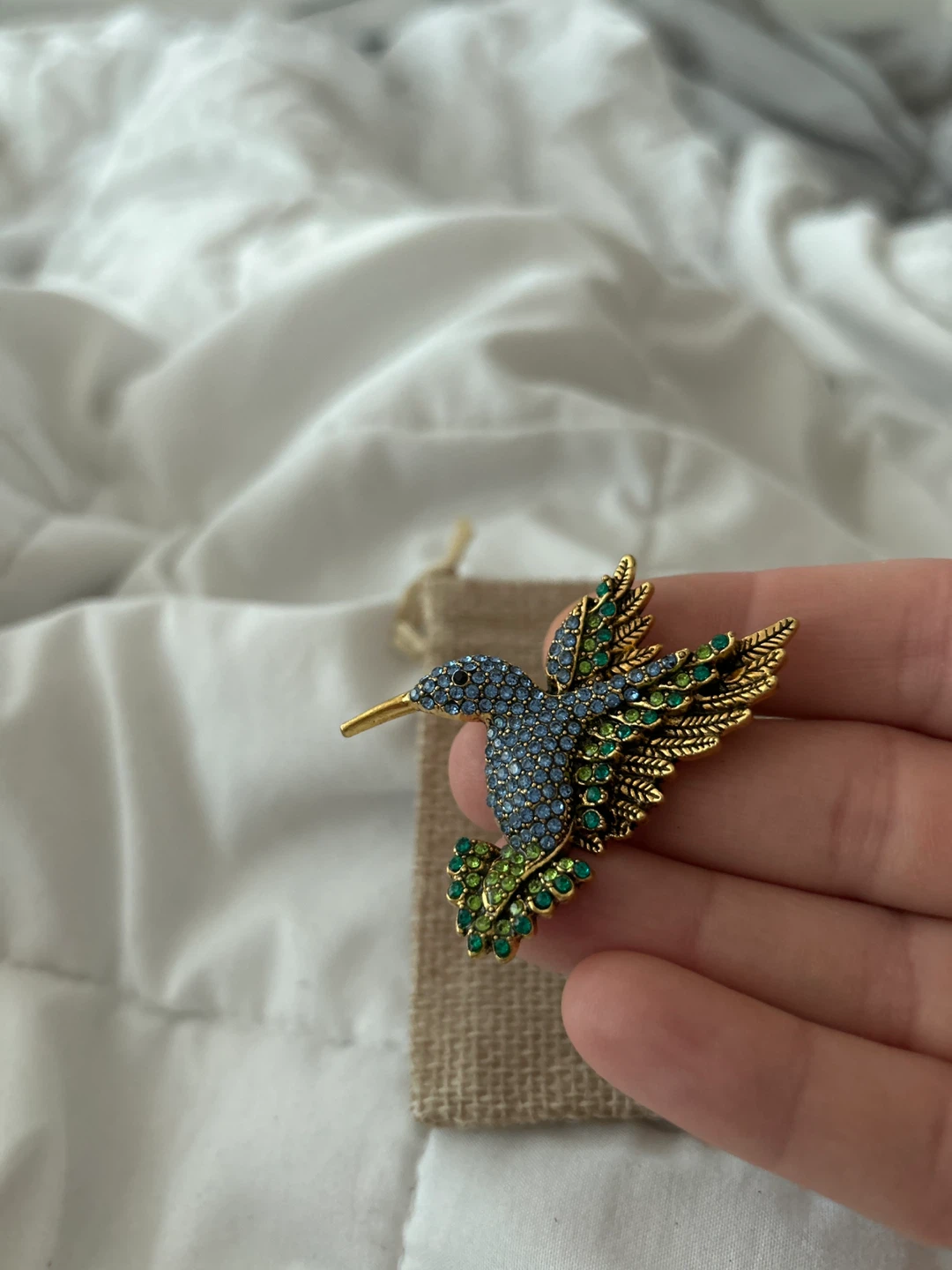 Hummingbird Brooch - Gold Tone with Crystals - photo 4